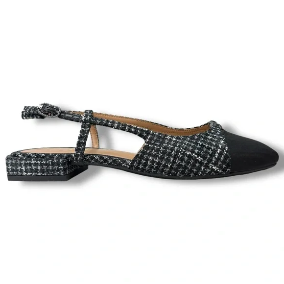 NWT Sam Edelman Kara Black Boucle Tweed Slingback Flats Size 6 Office Chic - Picture 6 of 15